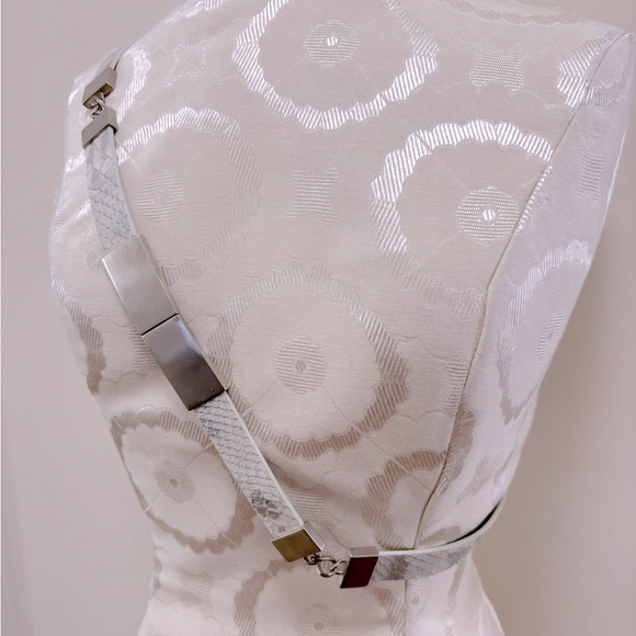 St. John Accessories - St. John Designer Snakeskin Italian Leather Skinny Belt Size Large Silver Cream